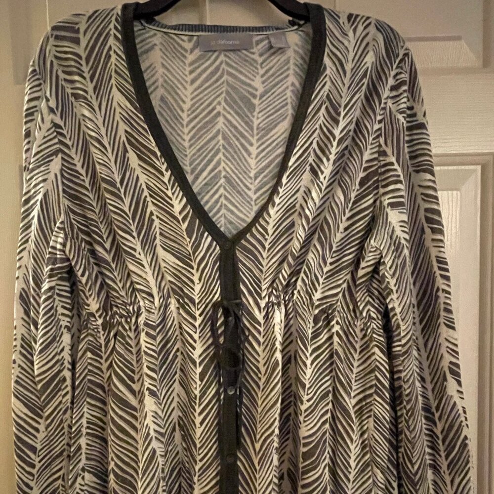 Liz Claiborne Women's XL Cardigan Sweater Brown, Taupe Empire Cinch Waist Tie
